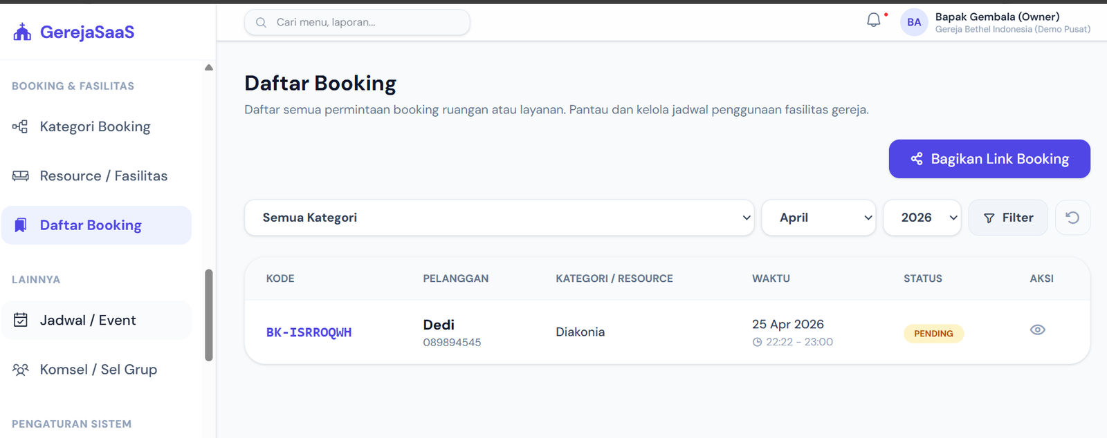 Booking Fasilitas